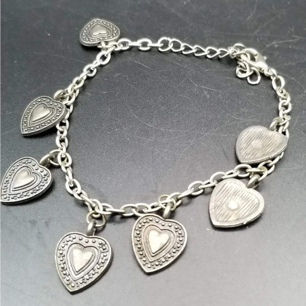 Silver tone lattice victorian doily heart charm braxelet B825